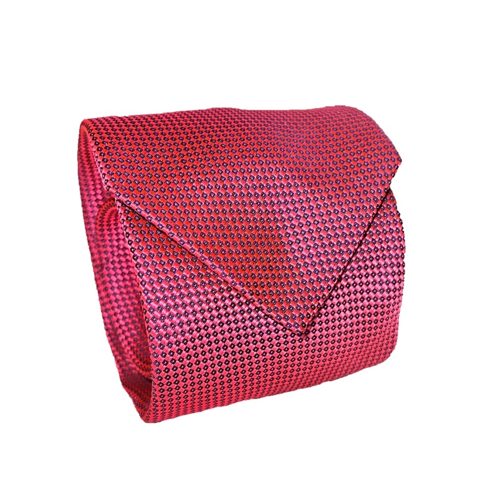 New, Eton Men's Luxury 100% Silk Red Tie, Textured, Navy Blue Interior Detail